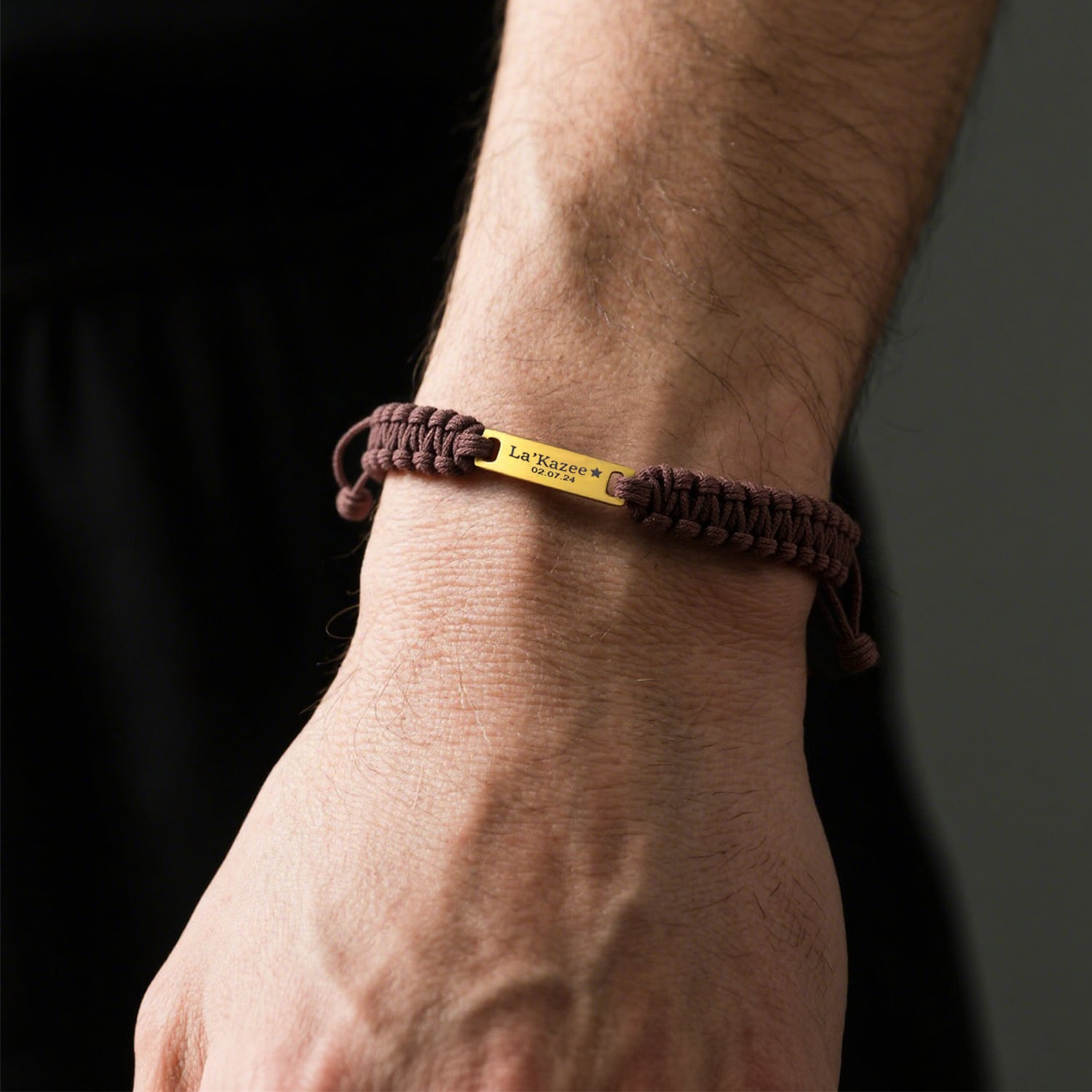 Personalized Men’s Leather Braided Bracelet – Engraved Stainless Steel Plate