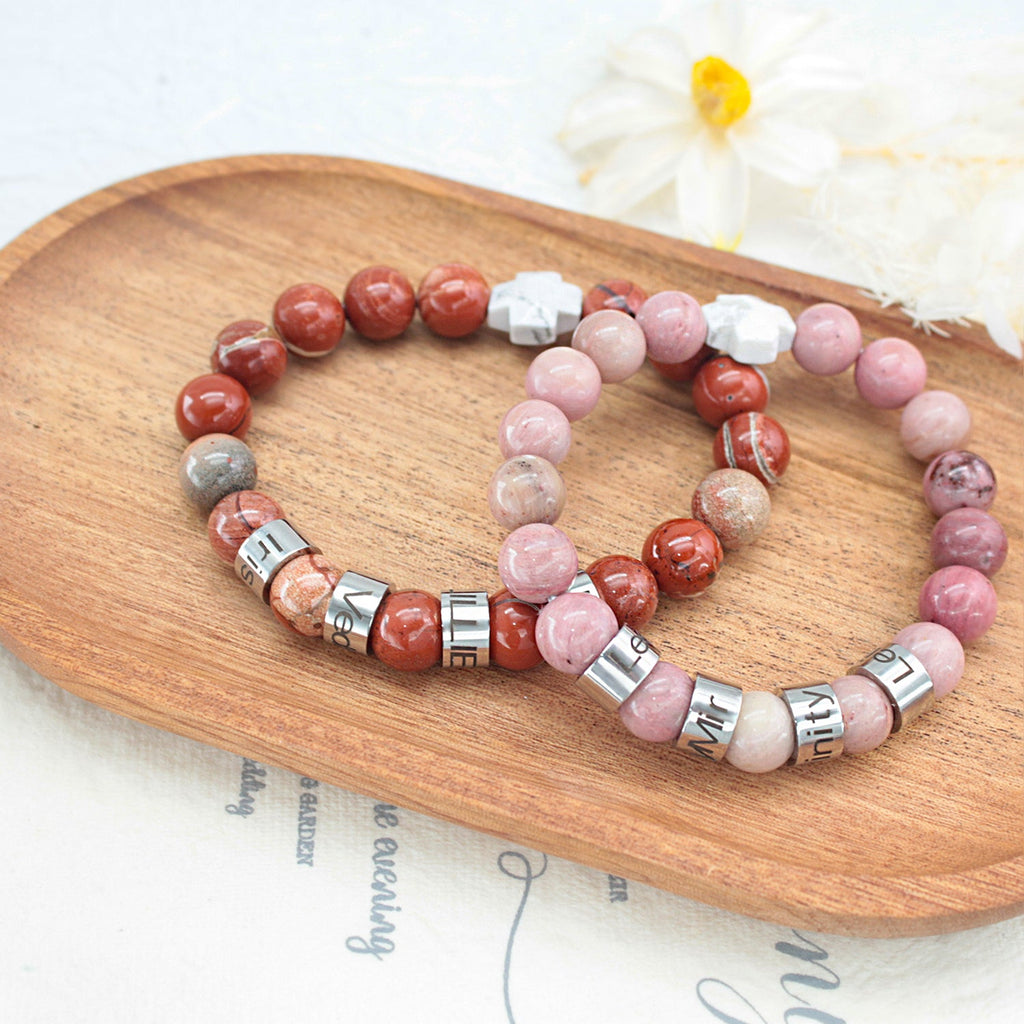 Custom Name Cross-Shaped Gemstone Bracelet 20cm - Daily Wear & Keepsake Gift