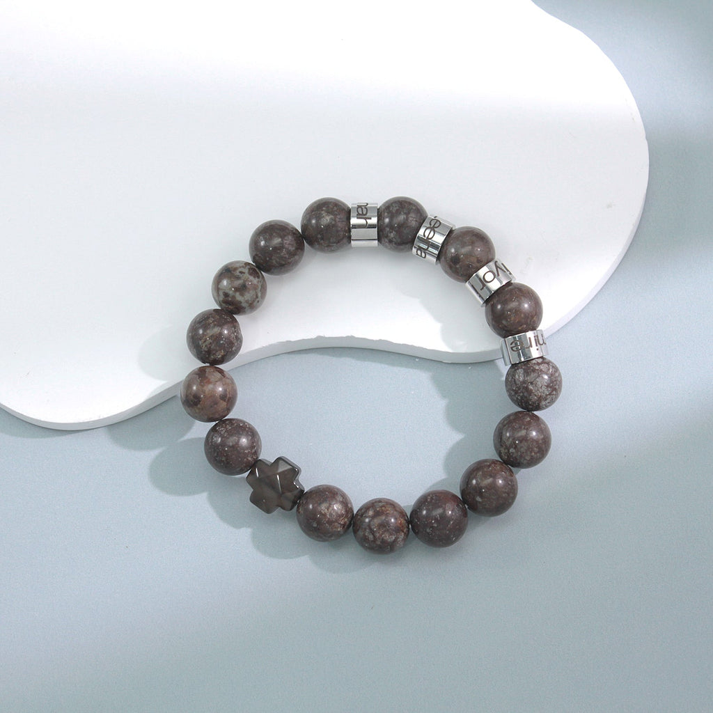 Personalized Natural Mineral Cross Bracelet – Engraved Names Keepsake