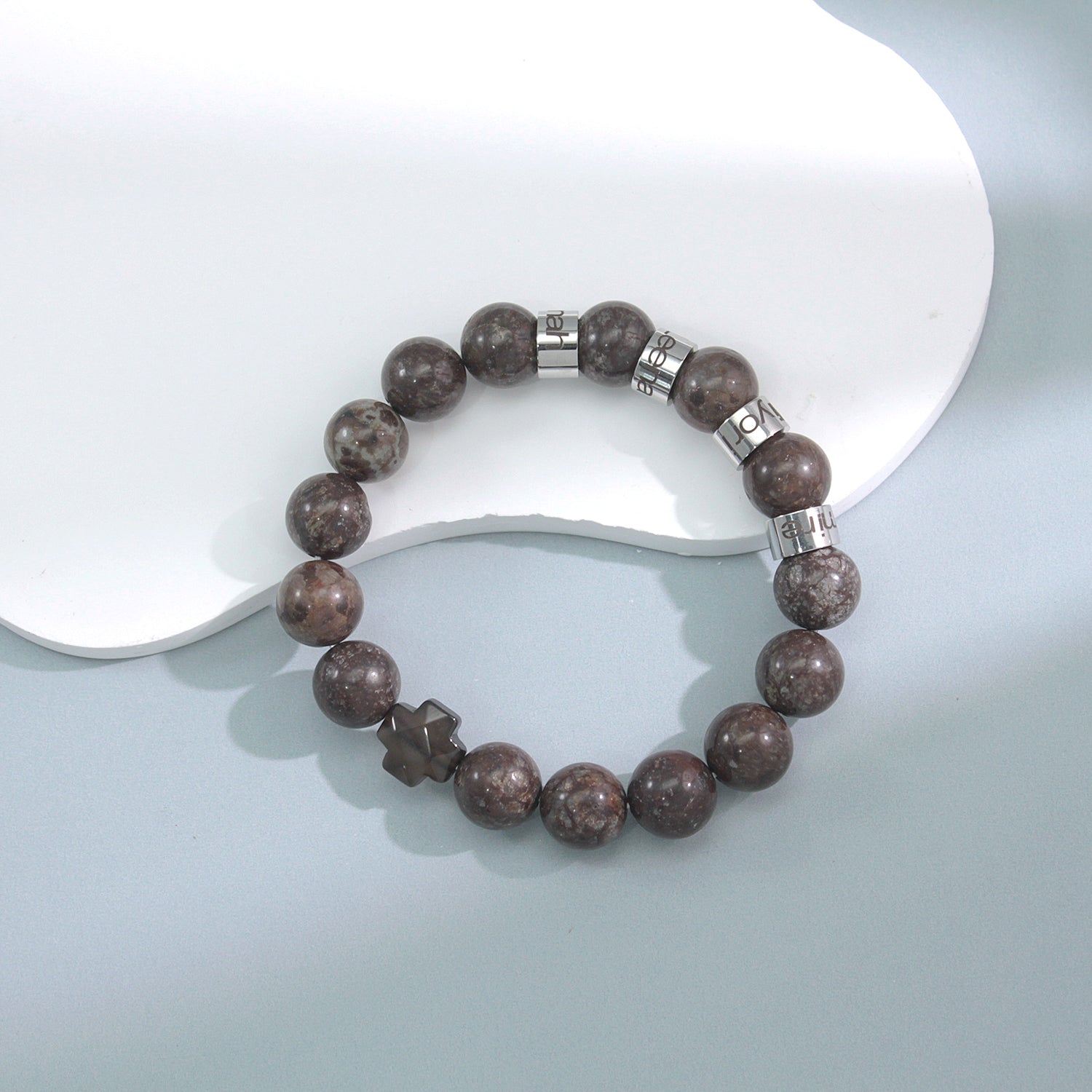 Personalized Natural Mineral Cross Bracelet – Engraved Names Keepsake