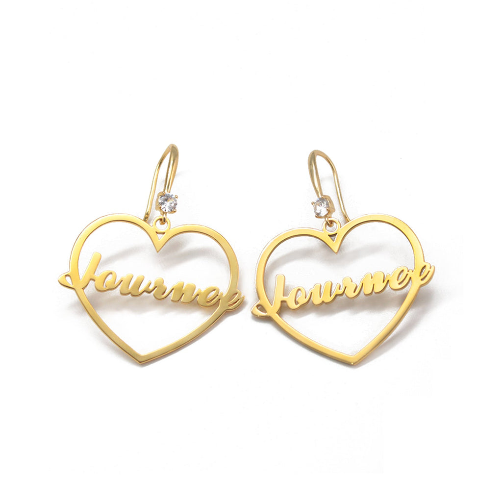 Heart of Self-Love: Personalized Name Hollow Heart Earrings with Diamond Accents – Wear Your Worth Daily