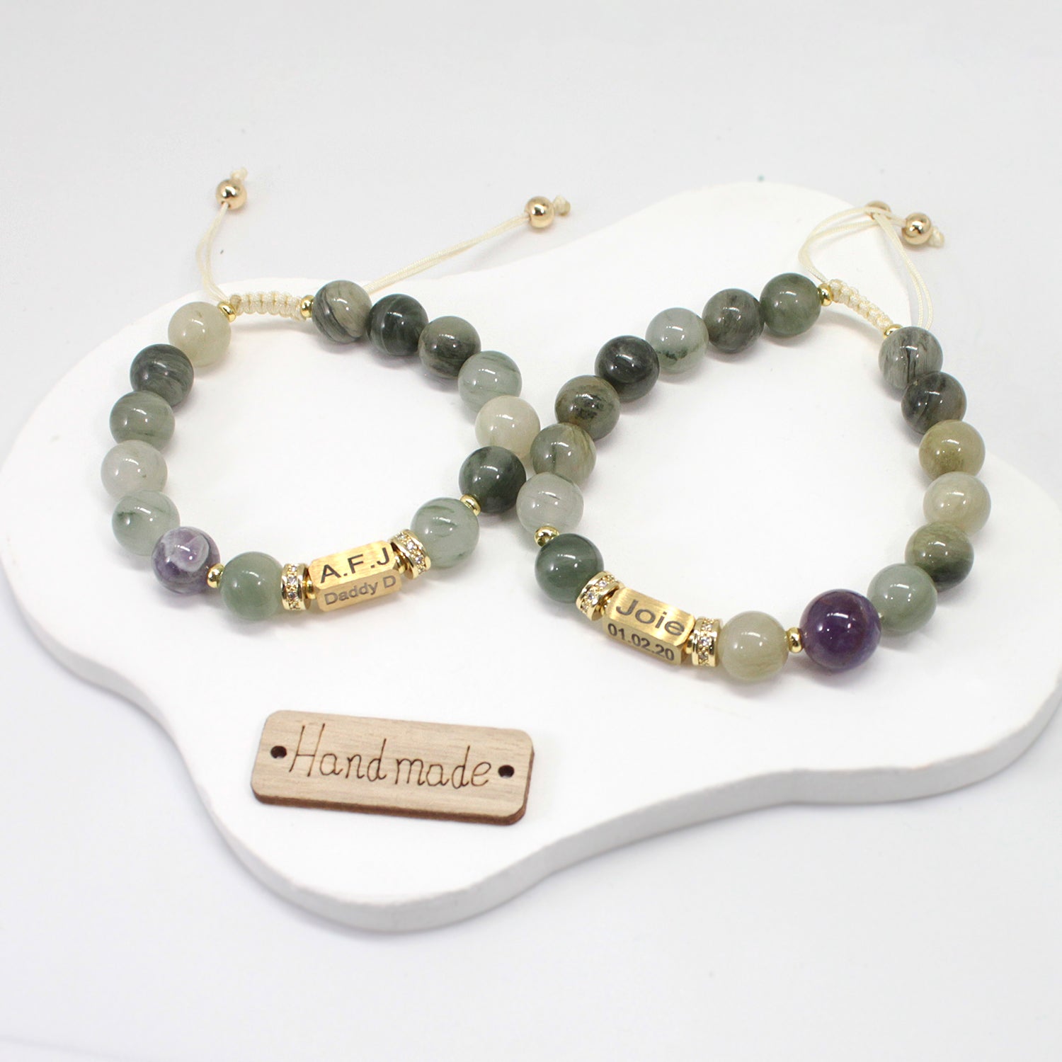 Personalized Natural Stone Bracelet – Custom Engraved Energy Beads for Men & Women