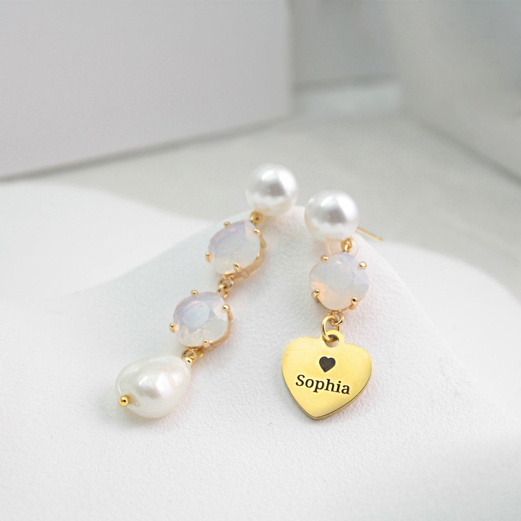 Personalized Baroque Pearl Drop Earrings – Custom Name Titanium Steel Disc Earrings for Women | Long Lightweight Statement Jewelry