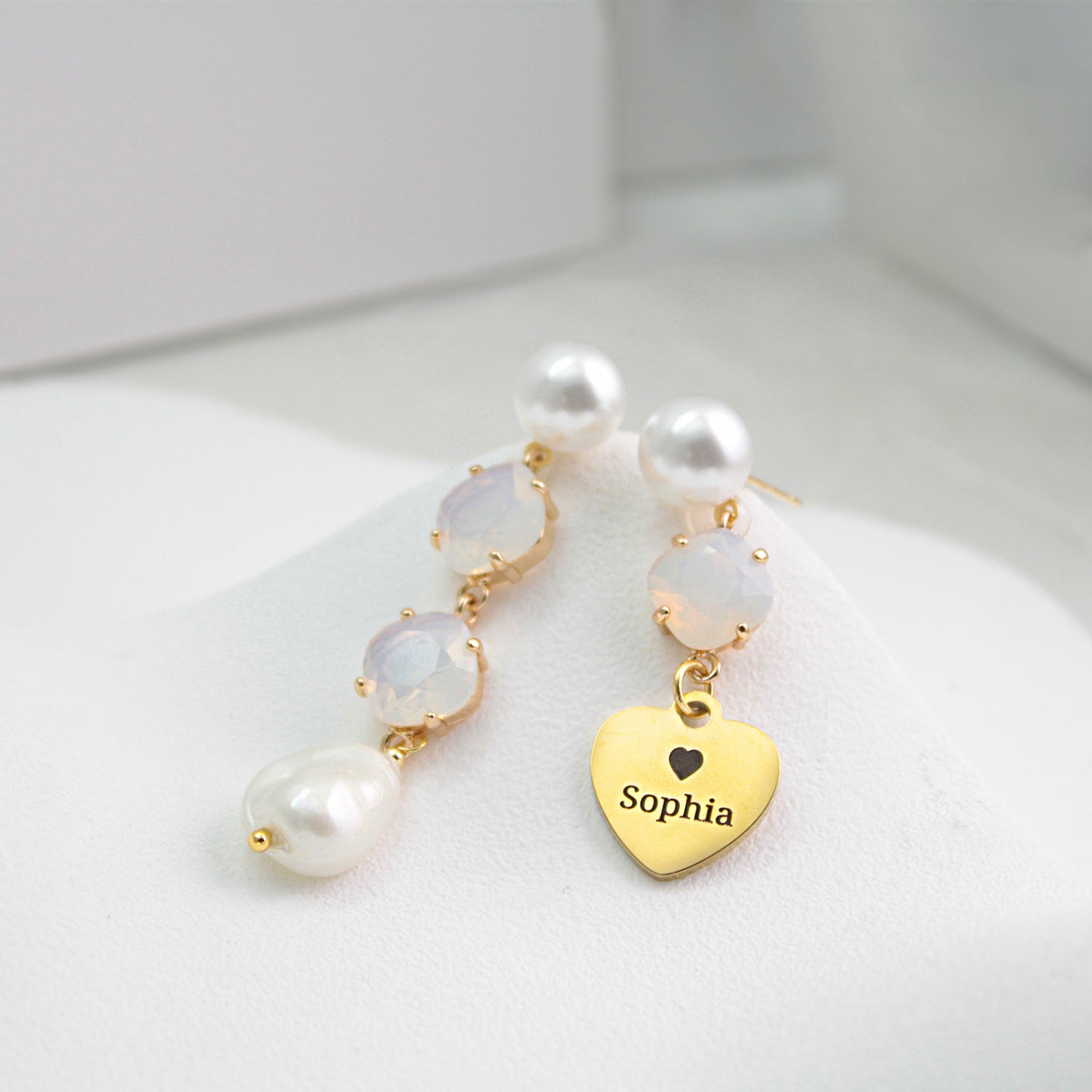 Personalized Baroque Pearl Drop Earrings – Custom Name Titanium Steel Disc Earrings for Women | Long Lightweight Statement Jewelry