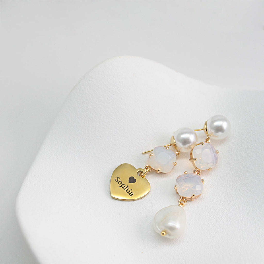 Personalized Baroque Pearl Drop Earrings – Custom Name Titanium Steel Disc Earrings for Women | Long Lightweight Statement Jewelry