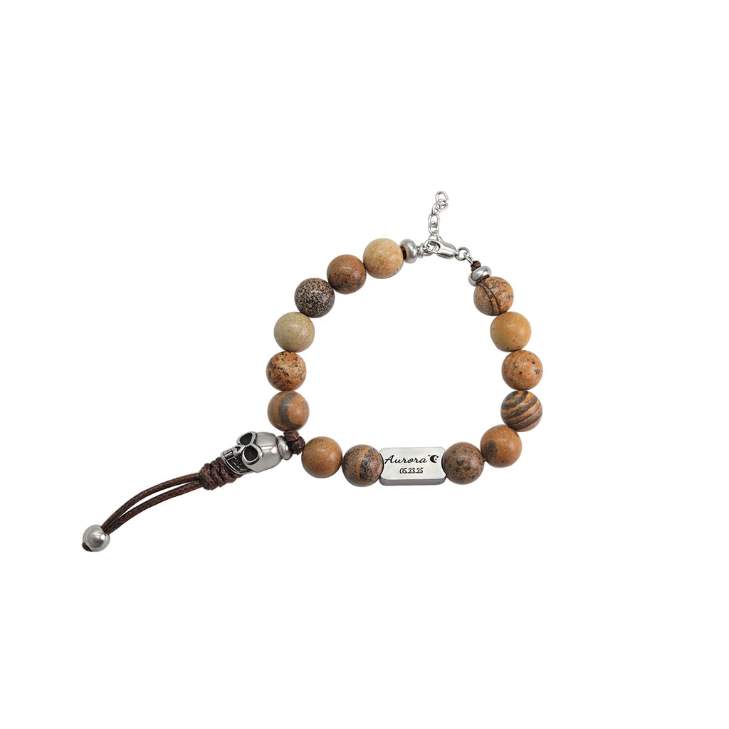 Punk Skull Men’s Bracelet – Natural Stone Biker Jewelry | Harley Rider Gift