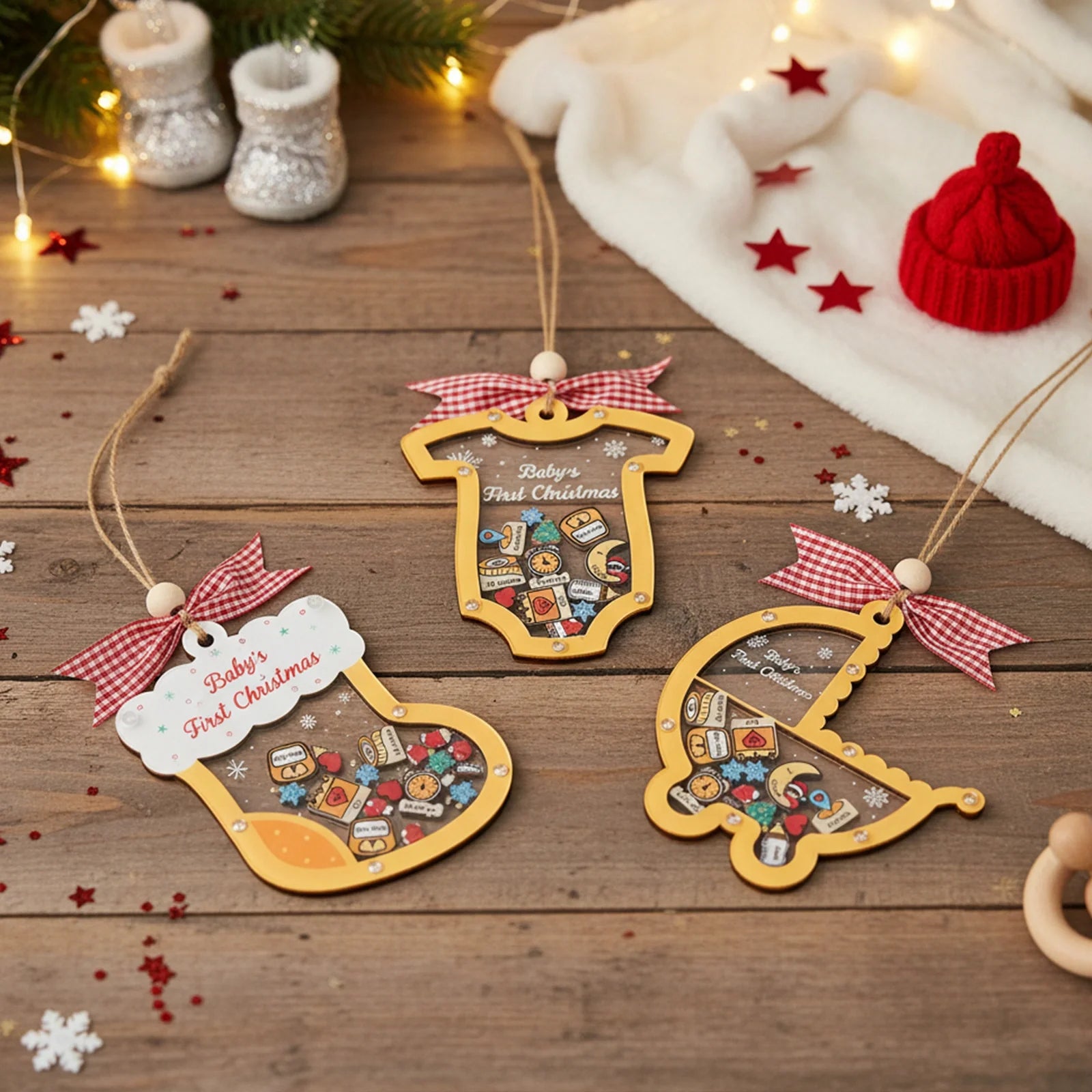 Personalized Baby’s First Christmas 2025 Shake Ornament
