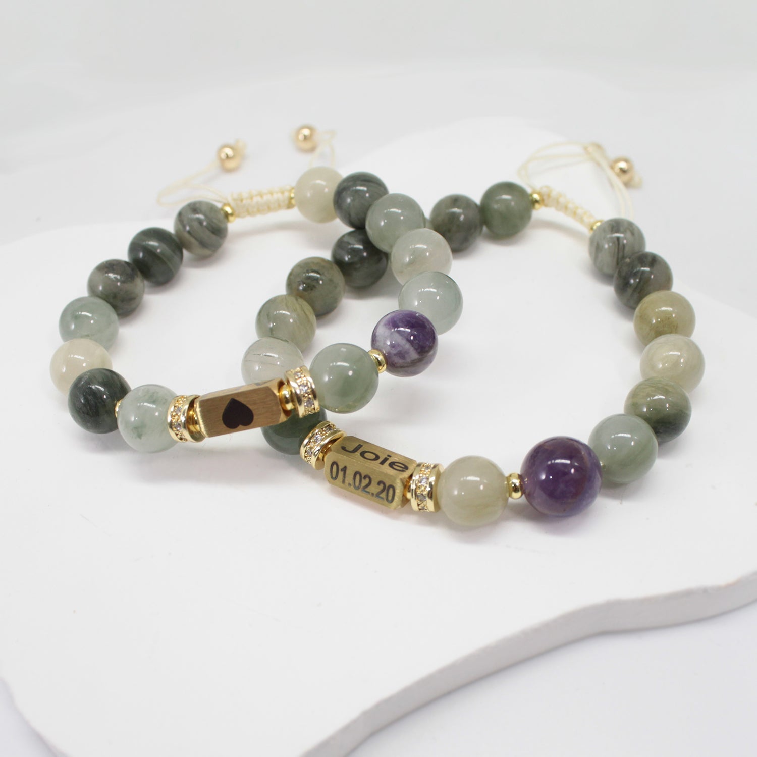 Personalized Natural Stone Bracelet – Custom Engraved Energy Beads for Men & Women