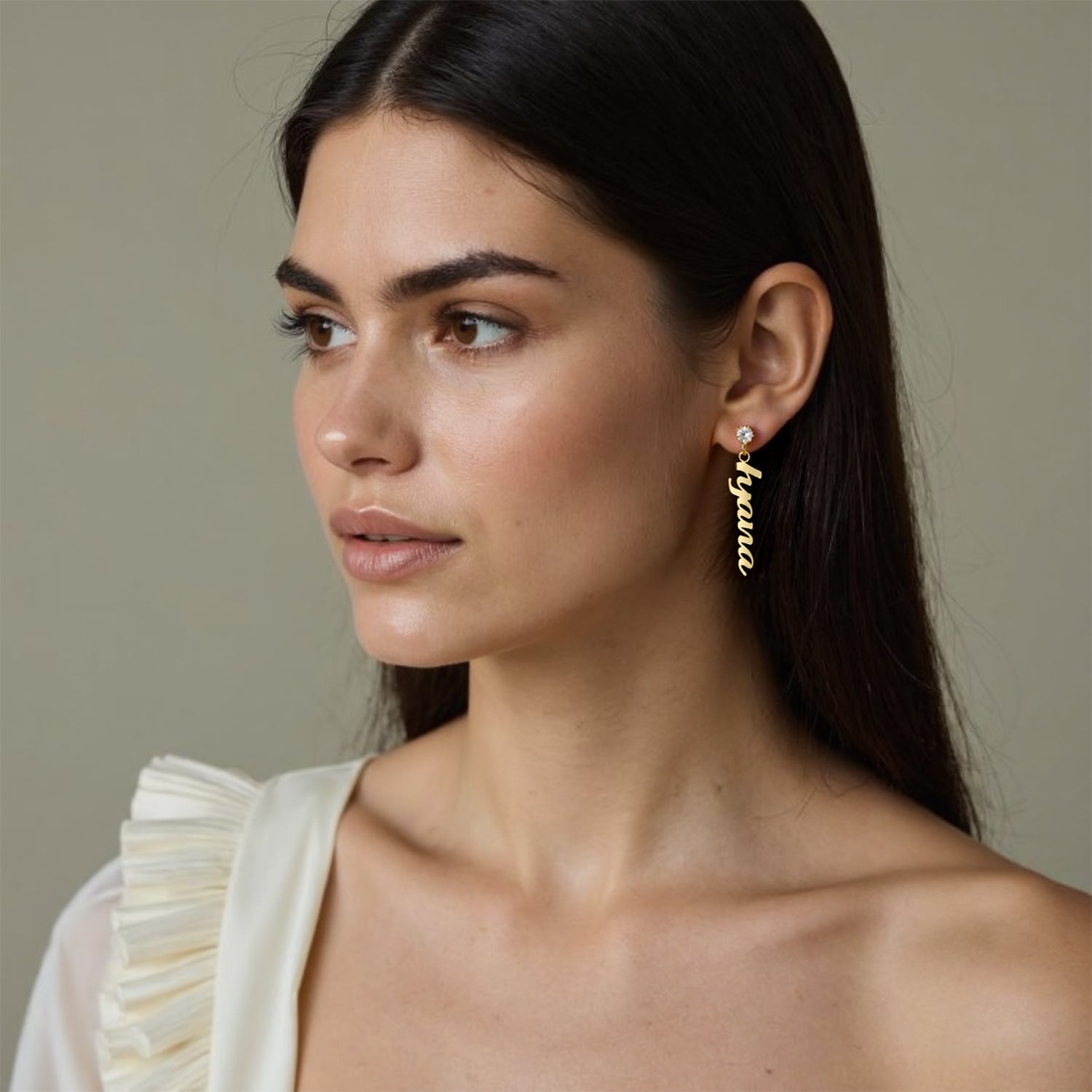 Custom Letter Zircon Earrings – 48MM Lightweight Design in Gold, Rose Gold & Silver