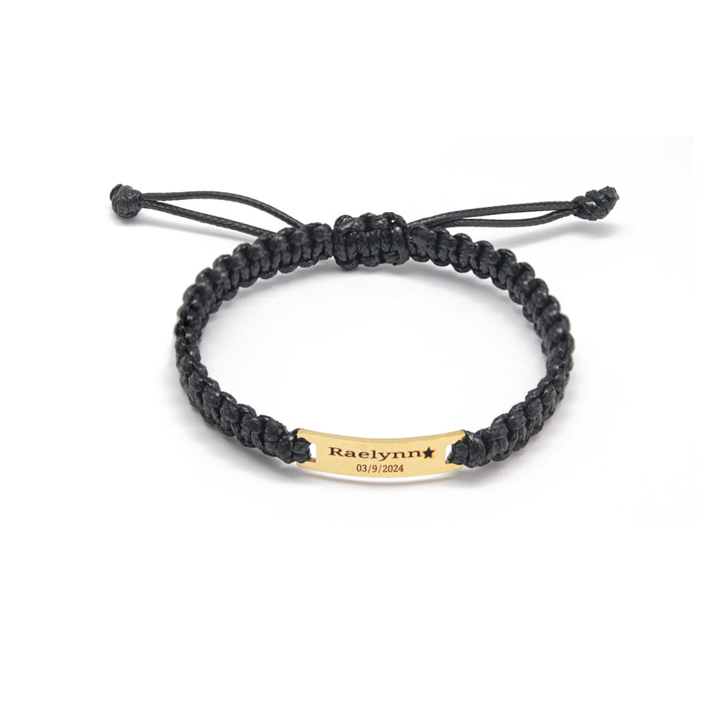 Personalized Men’s Leather Braided Bracelet – Engraved Stainless Steel Plate