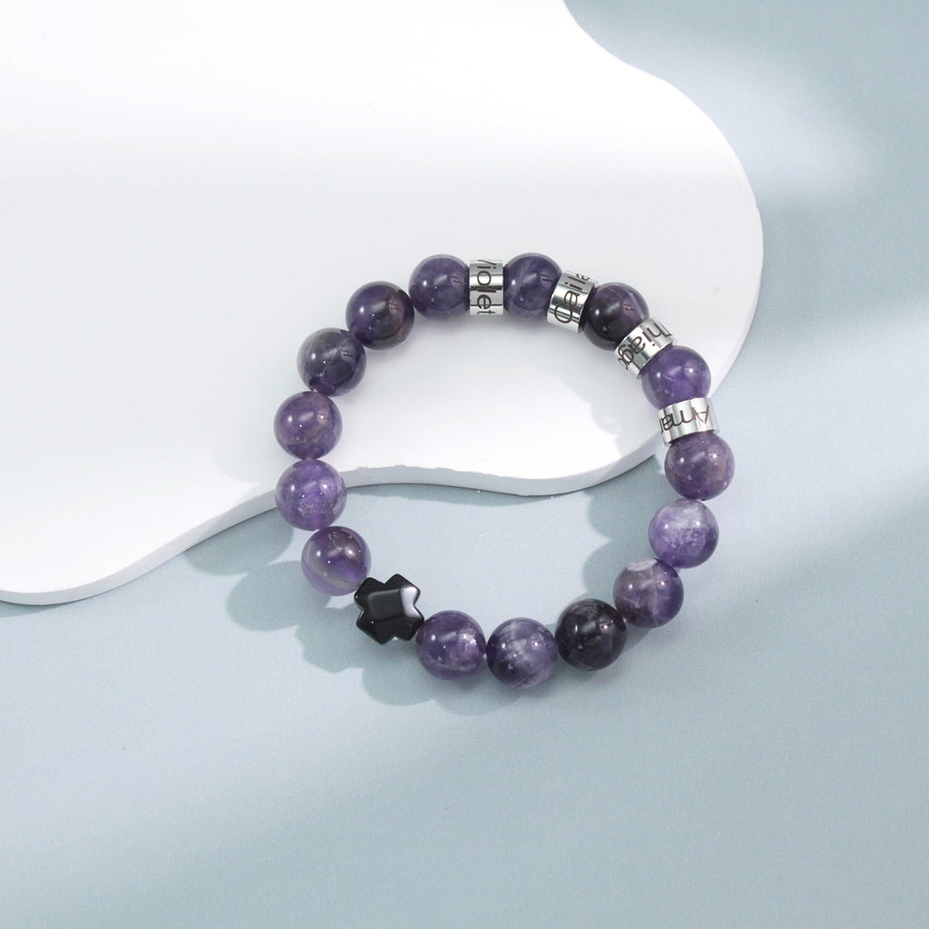 Personalized Natural Mineral Cross Bracelet – Engraved Names Keepsake
