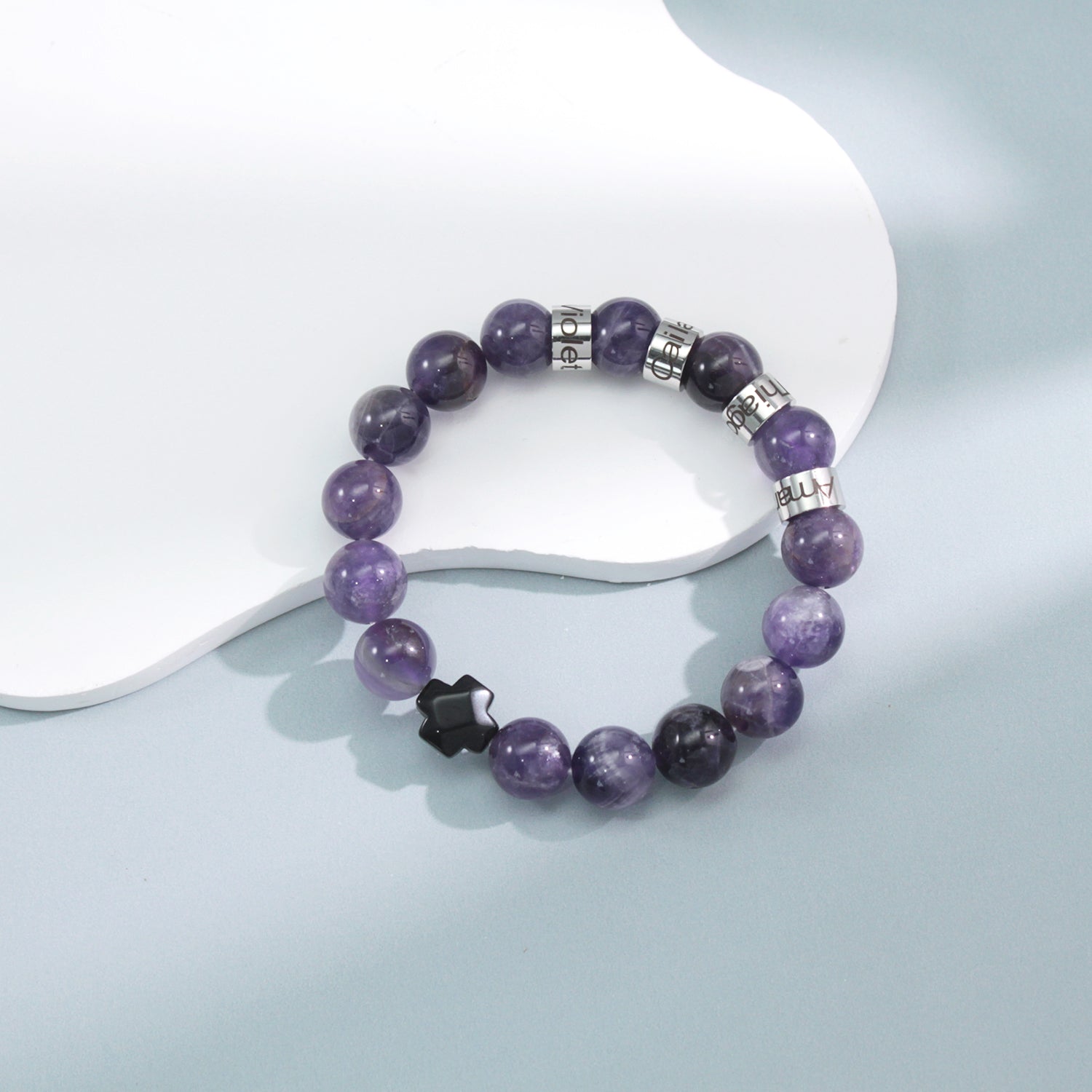 Personalized Natural Mineral Cross Bracelet – Engraved Names Keepsake