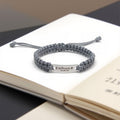 Personalized Men’s Leather Braided Bracelet – Engraved Stainless Steel Plate