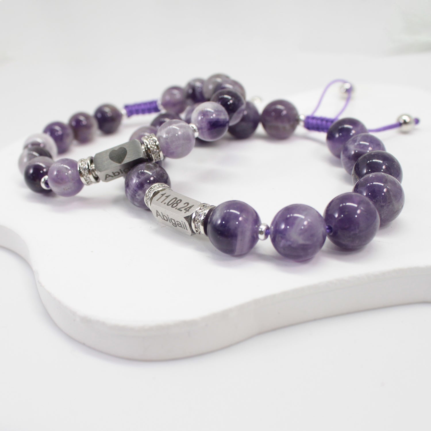 Personalized Name Engraved Natural Stone Bracelet with Zircon | Adjustable Beaded Couple Jewelry Gift for Him & Her