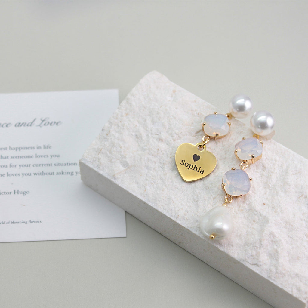 Personalized Baroque Pearl Drop Earrings – Custom Name Titanium Steel Disc Earrings for Women | Long Lightweight Statement Jewelry