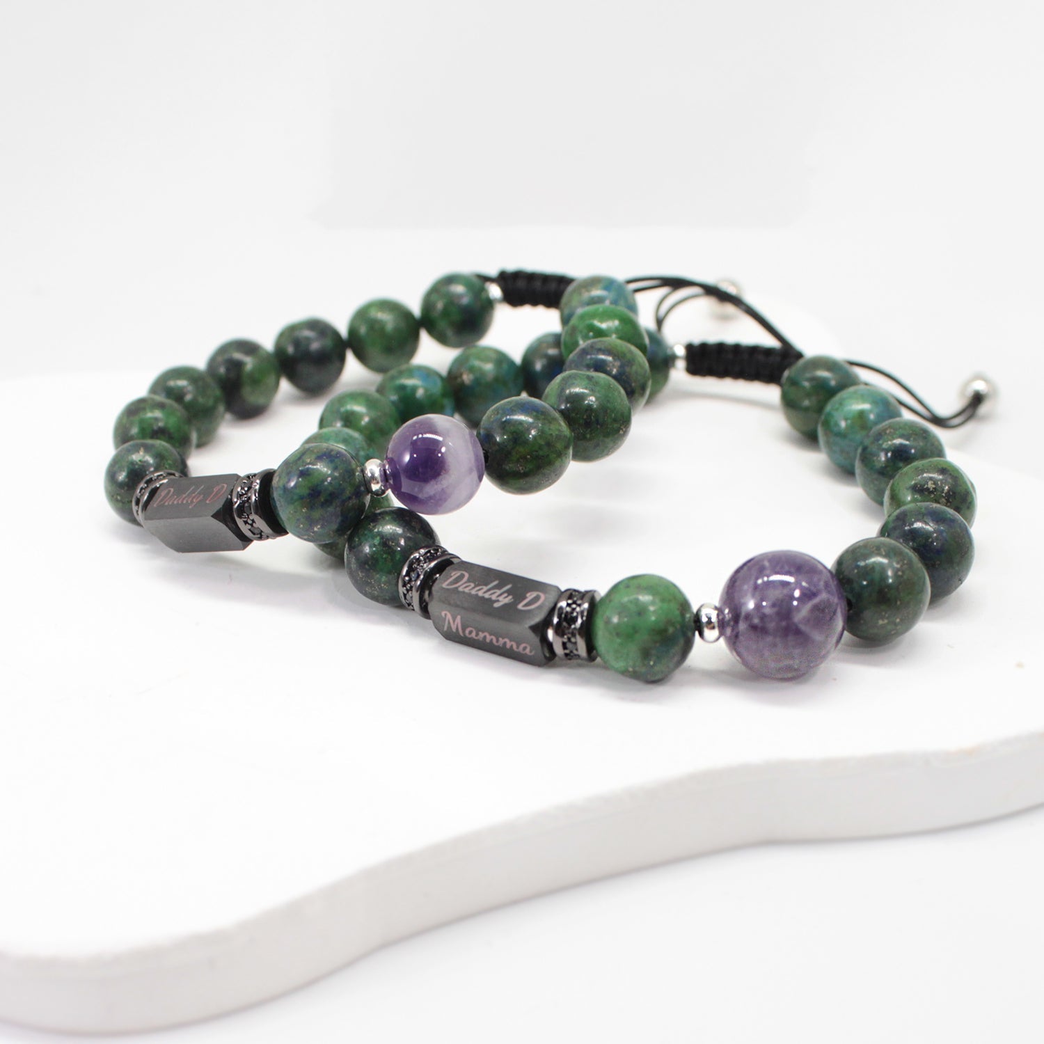 Personalized Natural Stone Bracelet – Custom Engraved Energy Beads for Men & Women