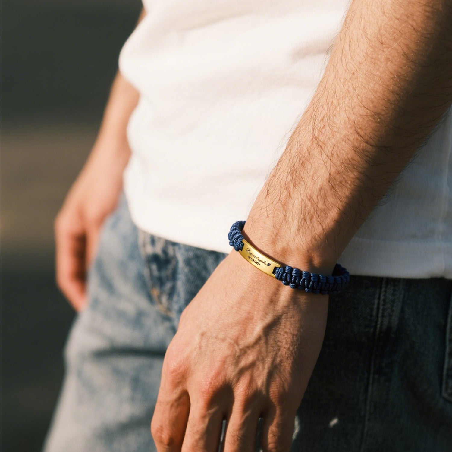Personalized Men’s Leather Braided Bracelet – Engraved Stainless Steel Plate
