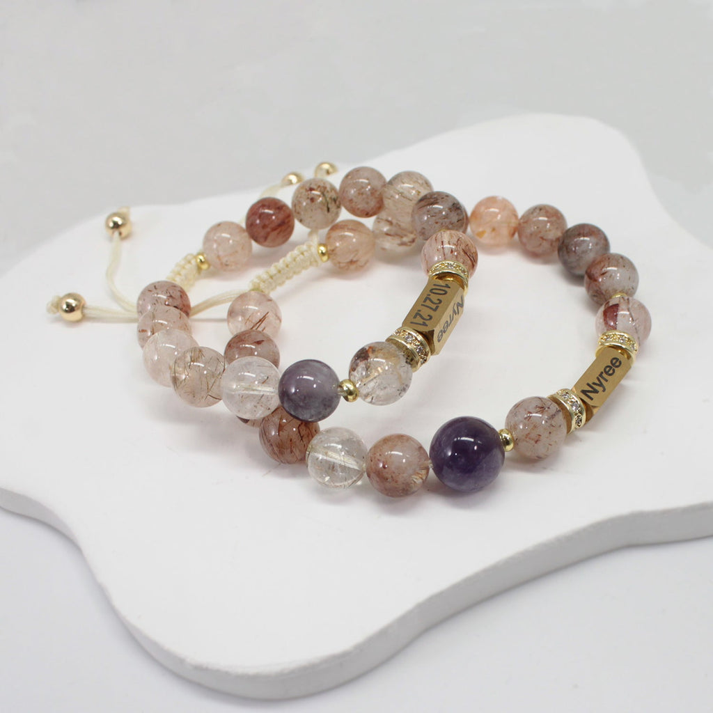 Personalized Natural Stone Bracelet – Custom Engraved Energy Beads for Men & Women
