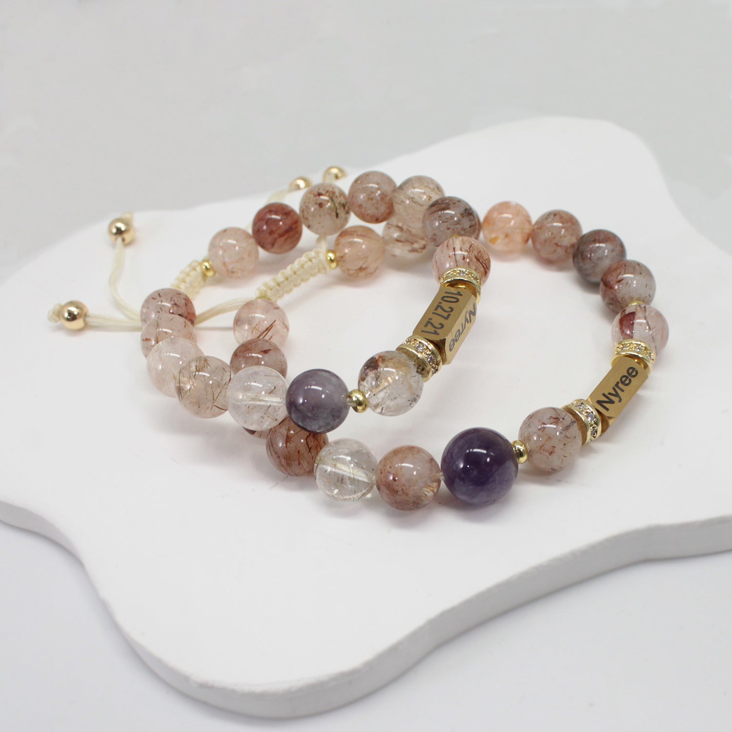 Personalized Natural Stone Bracelet – Custom Engraved Energy Beads for Men & Women