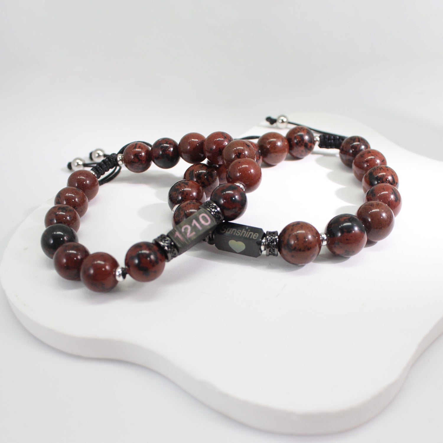 Personalized Name Engraved Natural Stone Bracelet with Zircon | Adjustable Beaded Couple Jewelry Gift for Him & Her