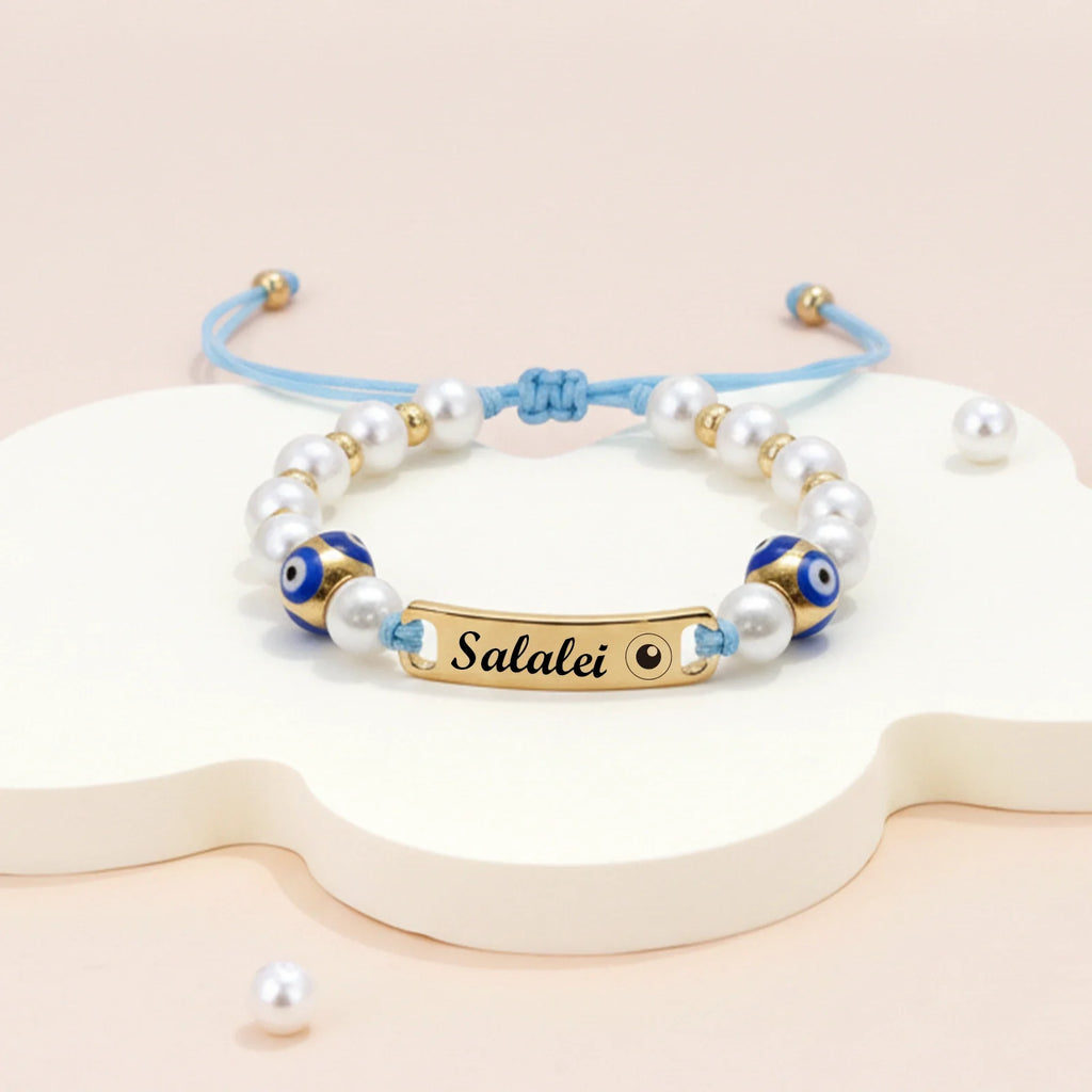 Personalized Evil Eye Baby Bracelet – Custom Handwoven Birth Keepsake for Newborns & Infants