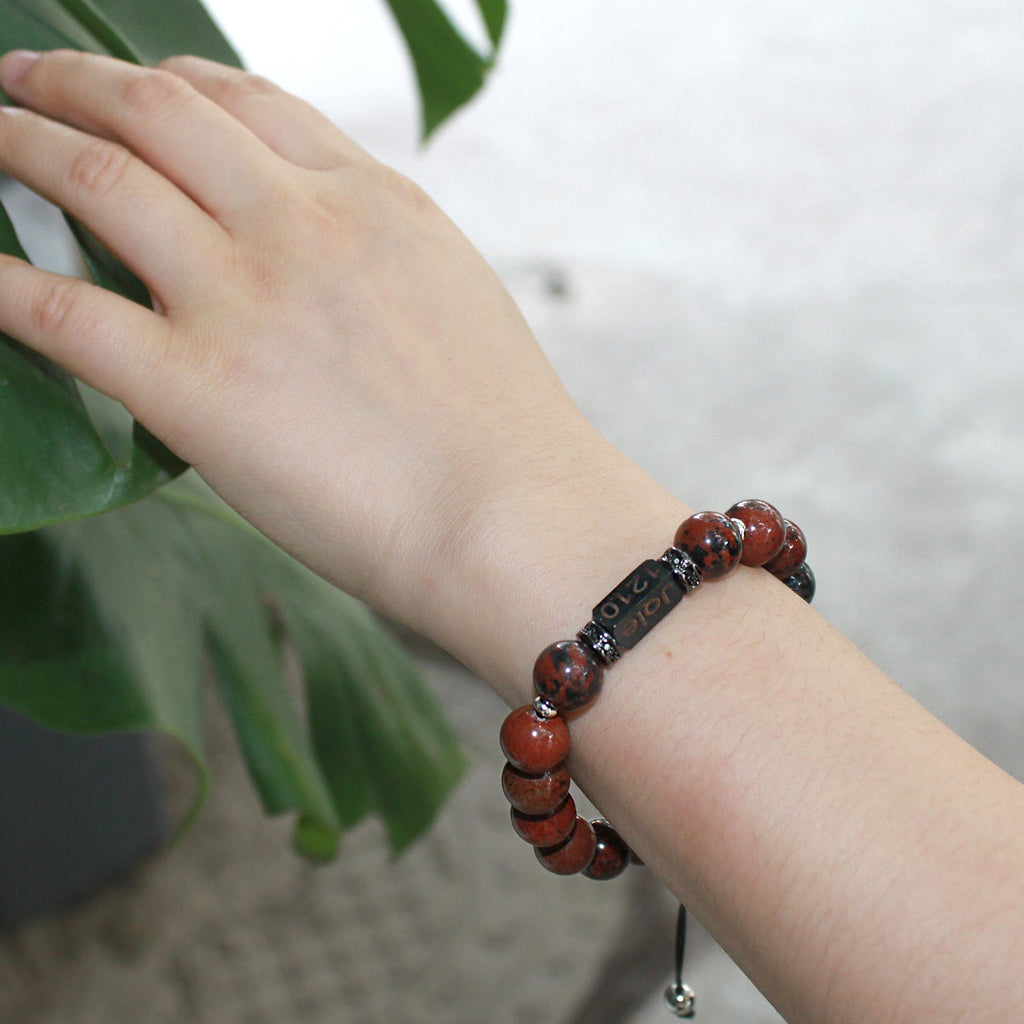 Personalized Name Engraved Natural Stone Bracelet with Zircon | Adjustable Beaded Couple Jewelry Gift for Him & Her
