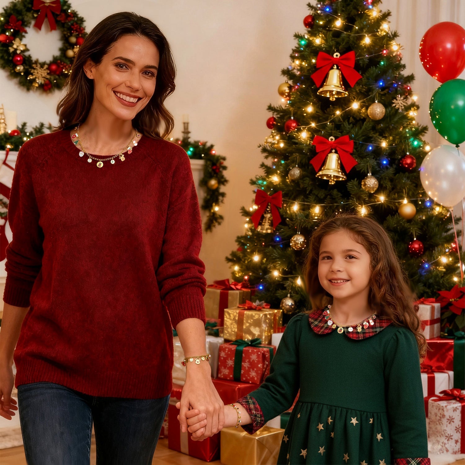 Christmas Parent-Child Bracelet & Necklace Set – Custom Titanium Steel Jewelry for Families