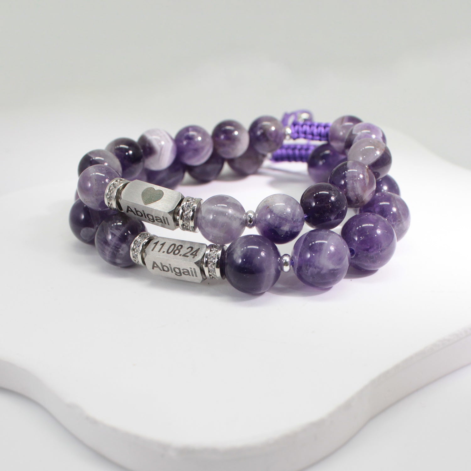 Personalized Name Engraved Natural Stone Bracelet with Zircon | Adjustable Beaded Couple Jewelry Gift for Him & Her