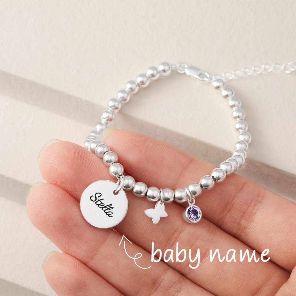 Personalized Round Name Pendant Bracelet with Birthstone – Adjustable Nickel-Free Kids Jewelry