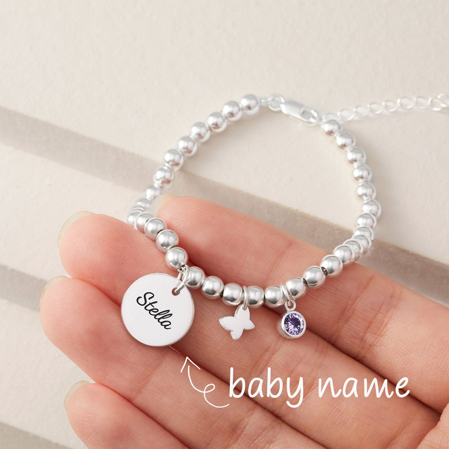Personalized Round Name Pendant Bracelet with Birthstone – Adjustable Nickel-Free Kids Jewelry