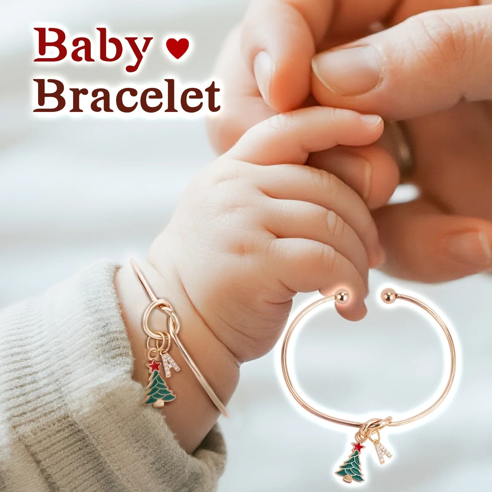 Custom Christmas Tree Bracelet with Rhinestone Letter Charm – Adjustable Holiday Jewelry Gift