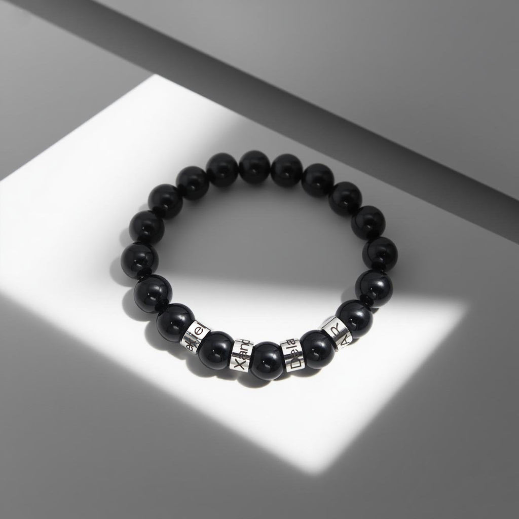 Personalized Natural Mineral Cross Bracelet – Engraved Names Keepsake