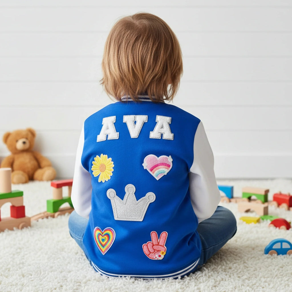 Personalized Kids Patch Baseball Jacket – Custom Varsity Style for Boys & Girls
