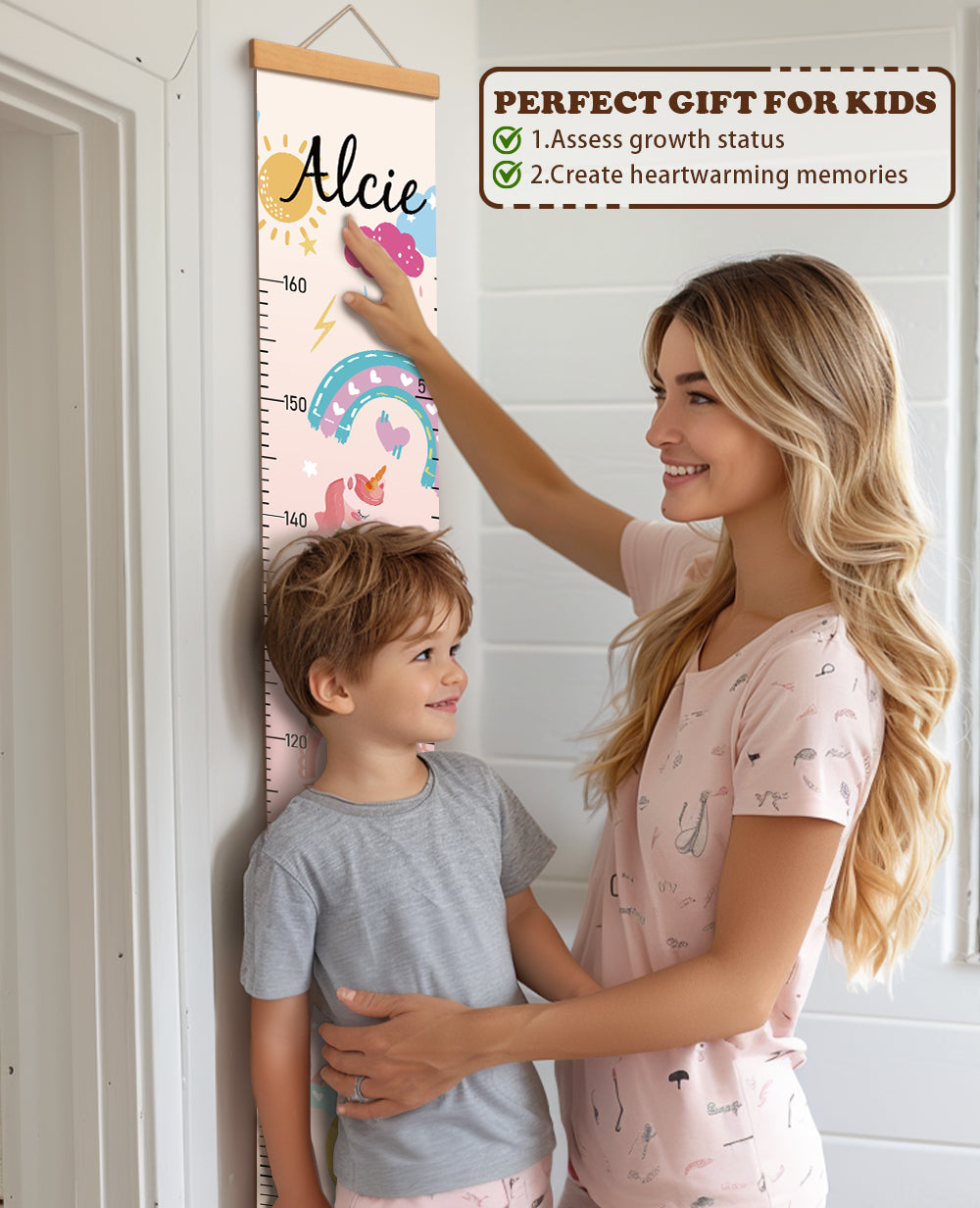 Personalised Unicorn and Rainbow Hanging Canvas Height Ruler