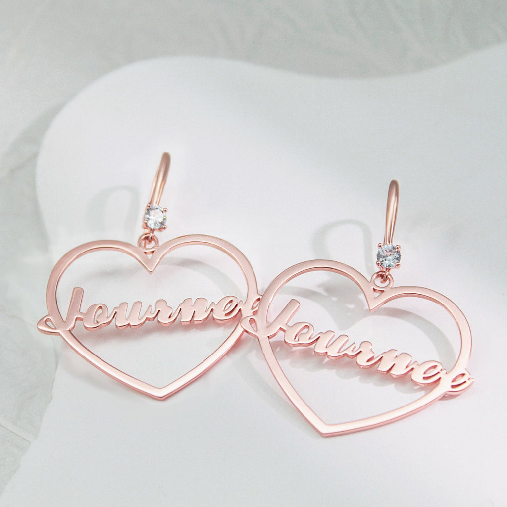 Heart of Self-Love: Personalized Name Hollow Heart Earrings with Diamond Accents – Wear Your Worth Daily