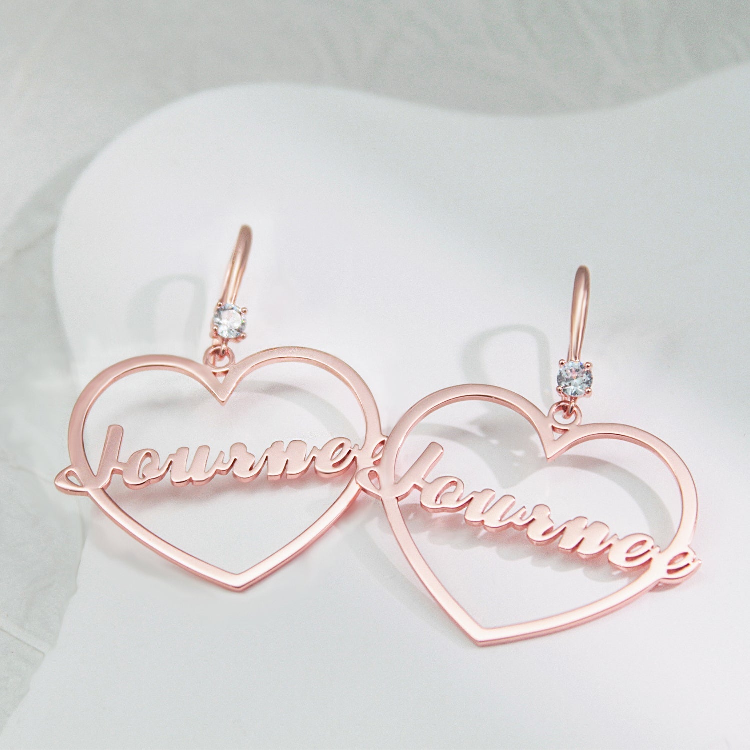Heart of Self-Love: Personalized Name Hollow Heart Earrings with Diamond Accents – Wear Your Worth Daily