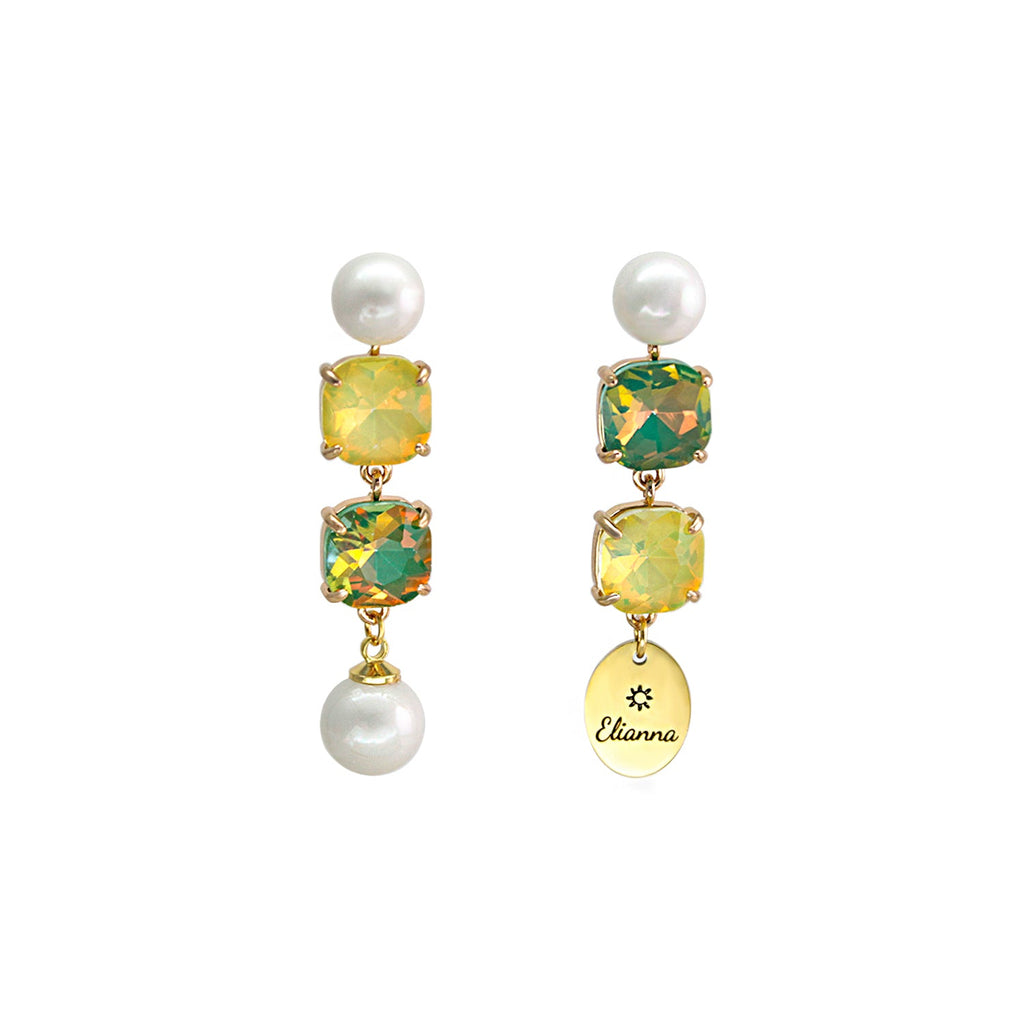 Custom Name Pearl Drop Earrings with Colored Diamond – Personalized Titanium Steel Disc Earrings for Women