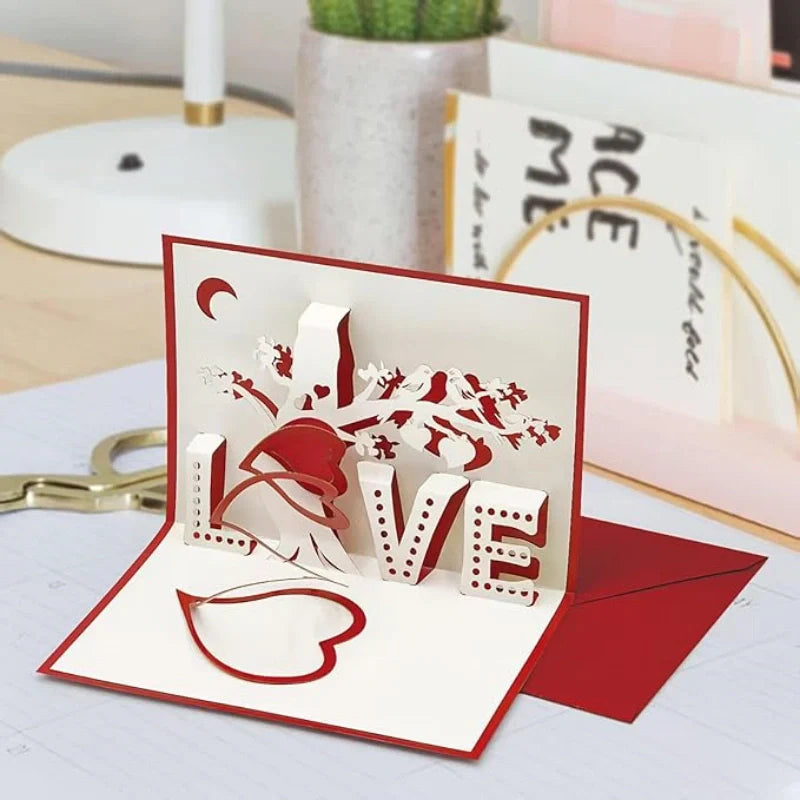 3D Love Pop-Up Card – Romantic Red Heart Tree Greeting Card for Valentine’s Day, Anniversary & Wedding