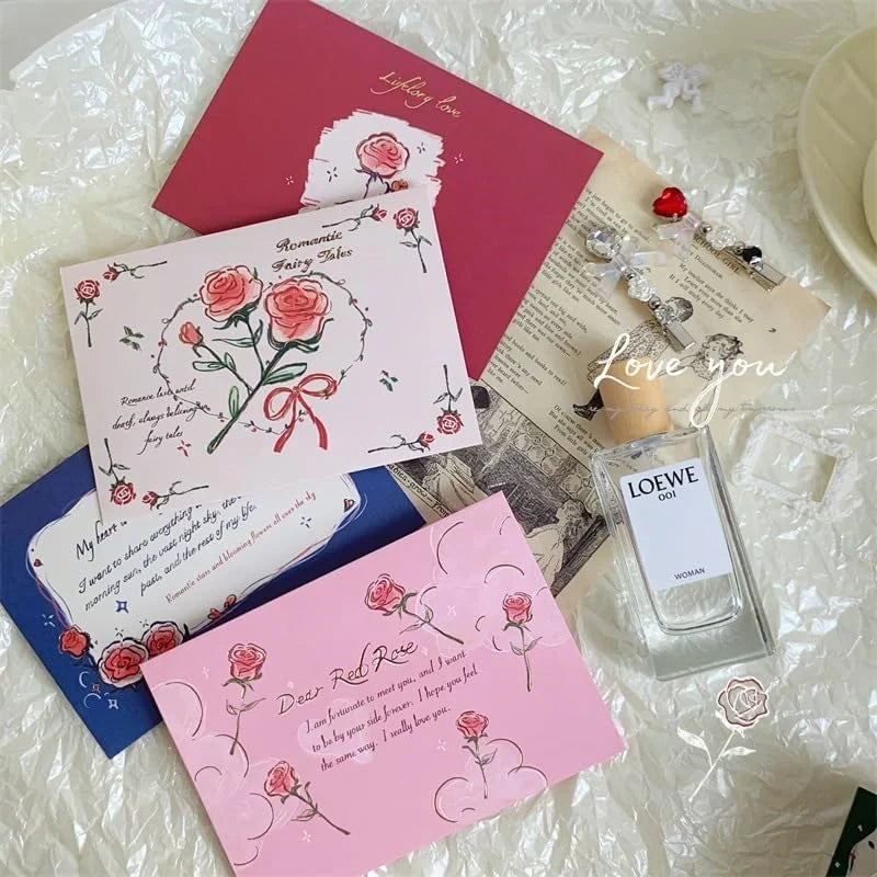 3D Paper Flower Bouquet Pop-Up Card – Pink Rose Greeting Card with Envelope & Seal Stickers