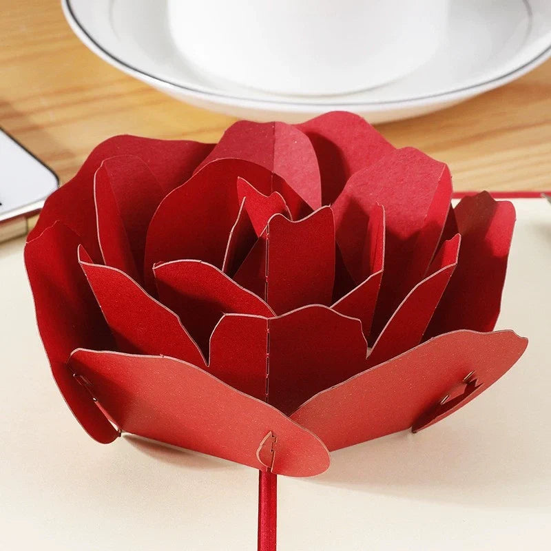 3D Rose Pop Up Card Set of 2 – Romantic Valentine’s Day, Mother’s Day & Birthday Greeting Cards with Envelopes