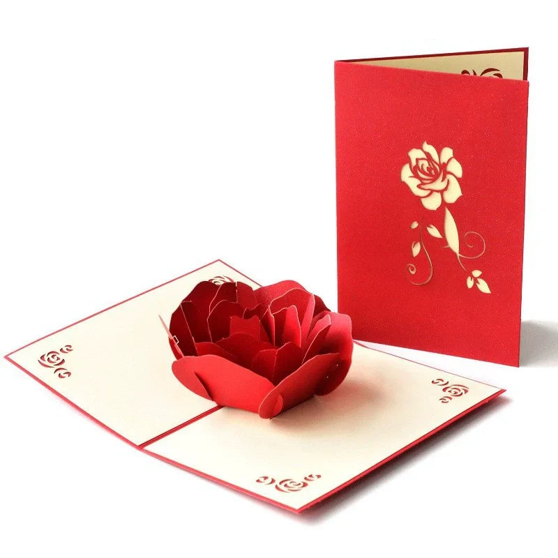 3D Rose Pop Up Card Set of 2 – Romantic Valentine’s Day, Mother’s Day & Birthday Greeting Cards with Envelopes