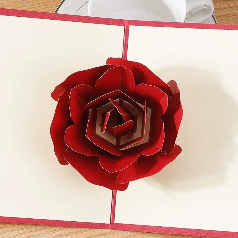 3D Rose Pop Up Card Set of 2 – Romantic Valentine’s Day, Mother’s Day & Birthday Greeting Cards with Envelopes