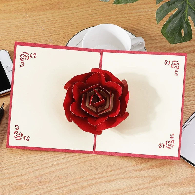 3D Rose Pop Up Card Set of 2 – Romantic Valentine’s Day, Mother’s Day & Birthday Greeting Cards with Envelopes