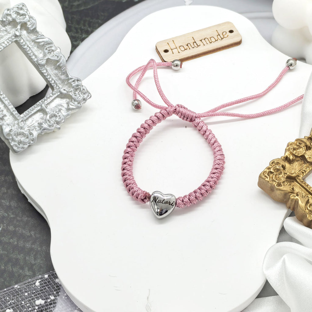 Personalized Braided Heart Name Bracelet – Custom Handmade Jewelry Gift for Her
