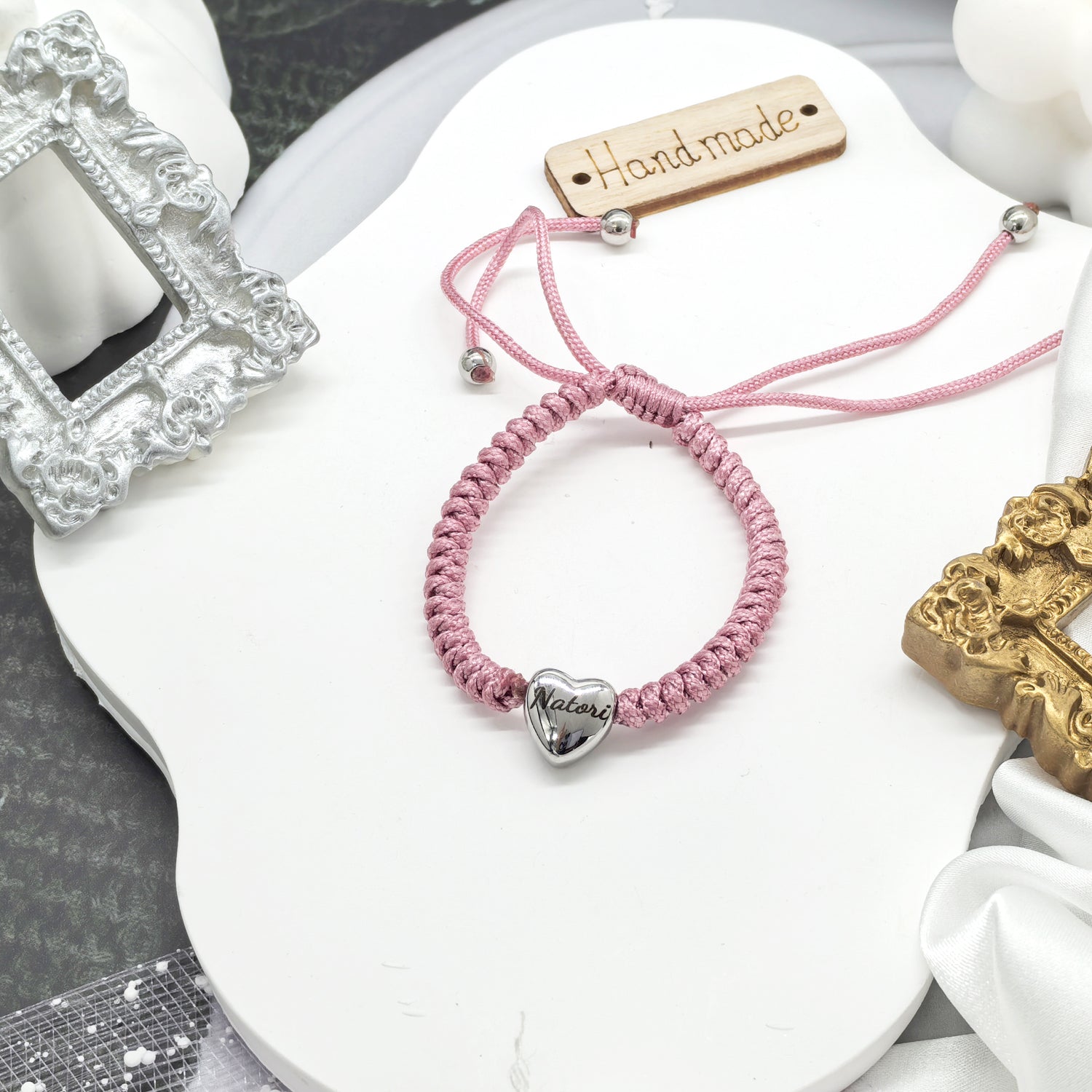 Personalized Braided Heart Name Bracelet – Custom Handmade Jewelry Gift for Her