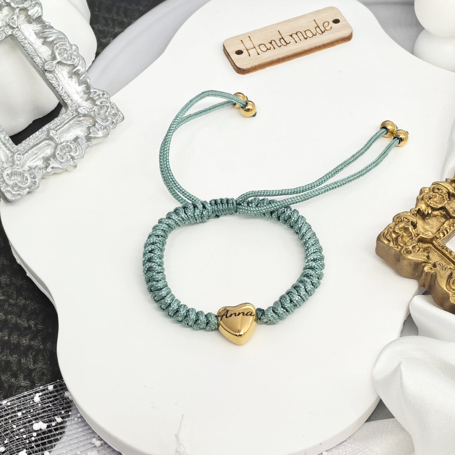 Personalized Braided Heart Name Bracelet – Custom Handmade Jewelry Gift for Her