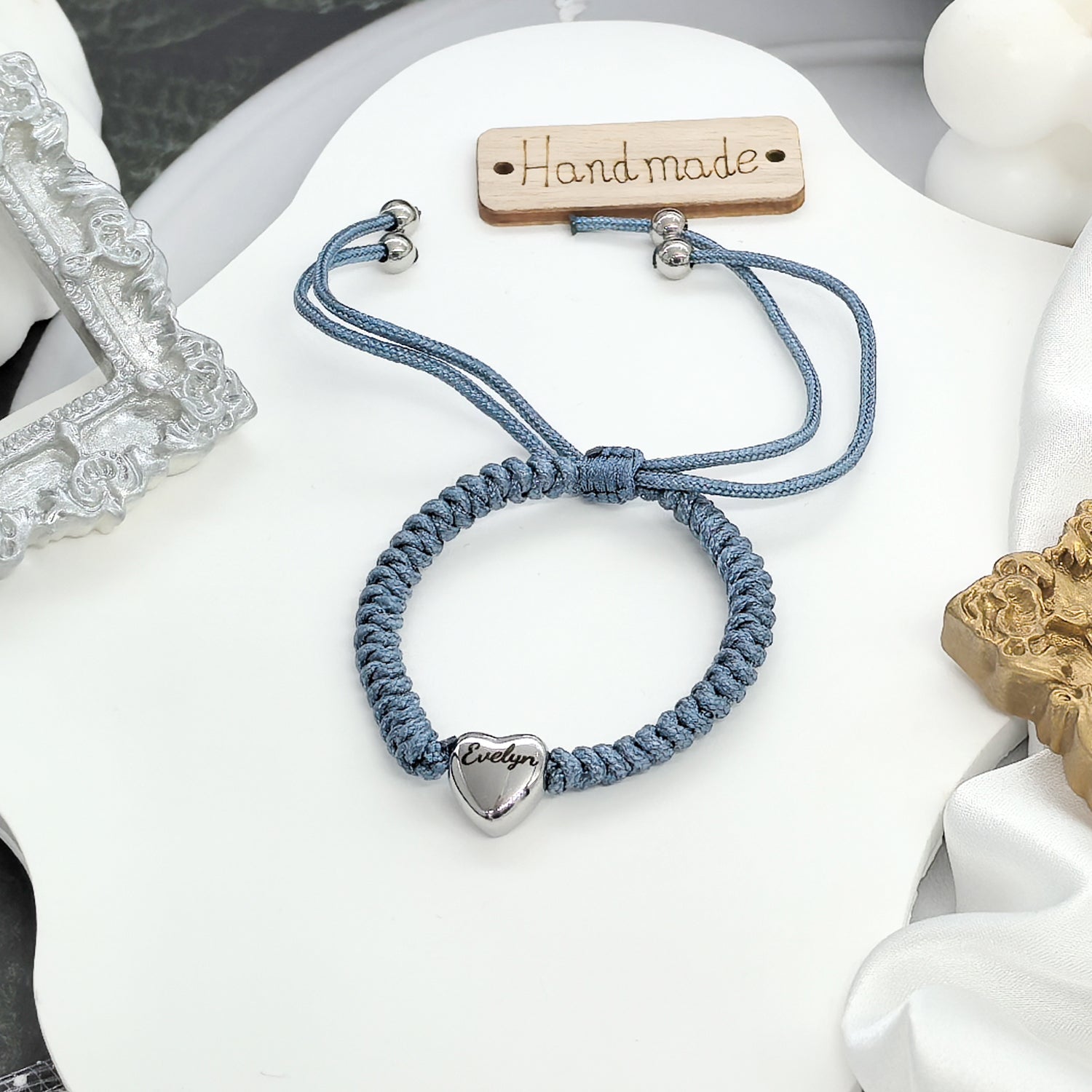 Personalized Braided Heart Name Bracelet – Custom Handmade Jewelry Gift for Her