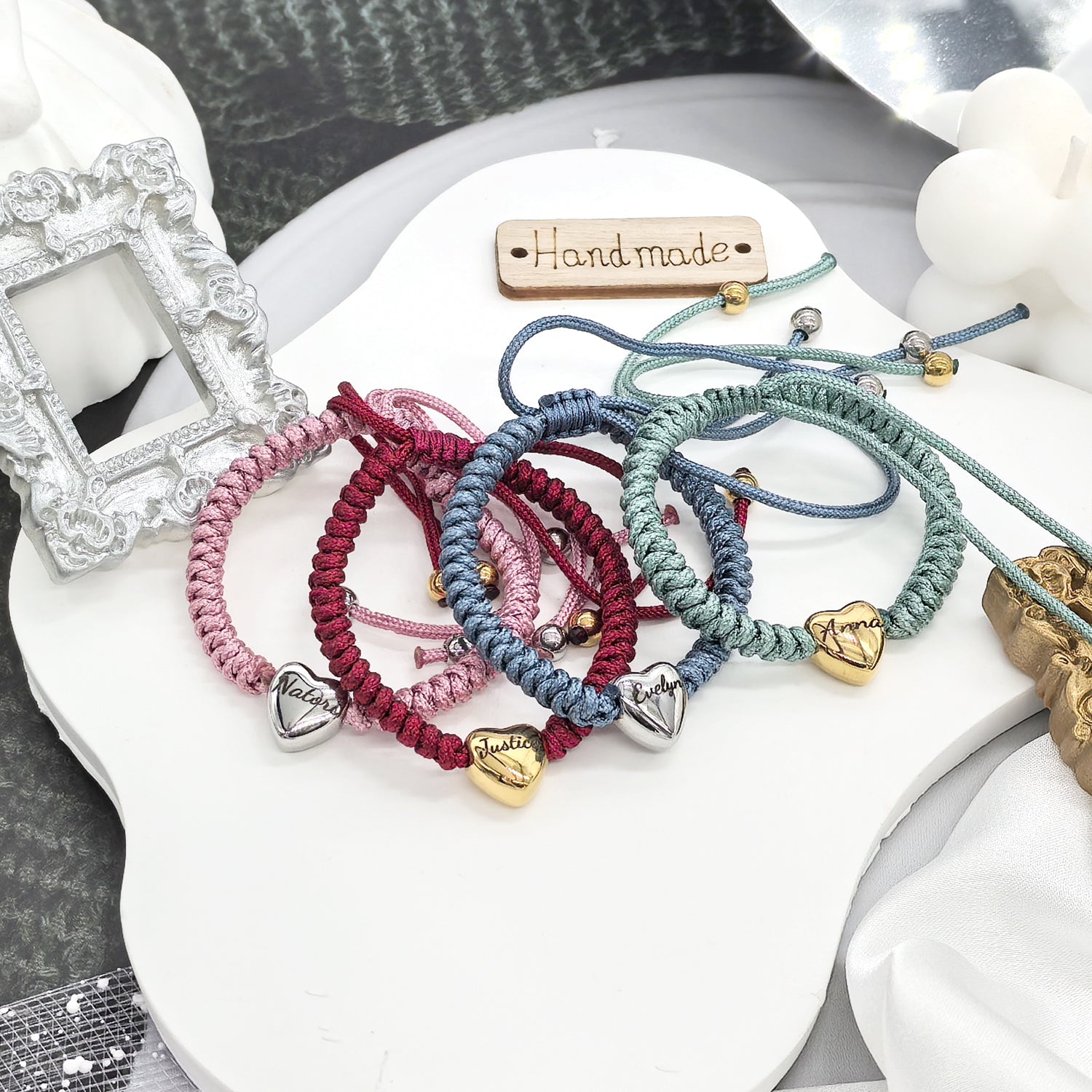 Personalized Braided Heart Name Bracelet – Custom Handmade Jewelry Gift for Her