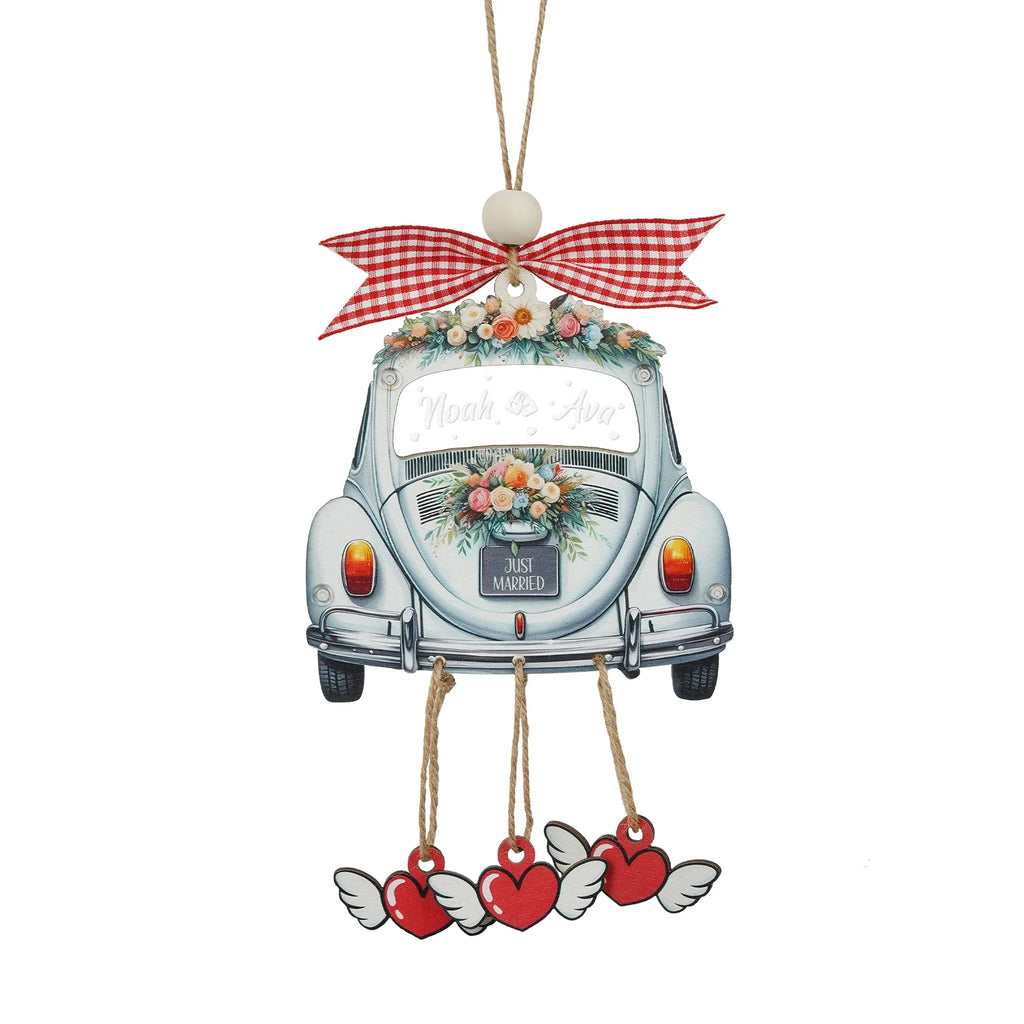 Personalized Just Married 3D Car Ornament | Custom Names & Year