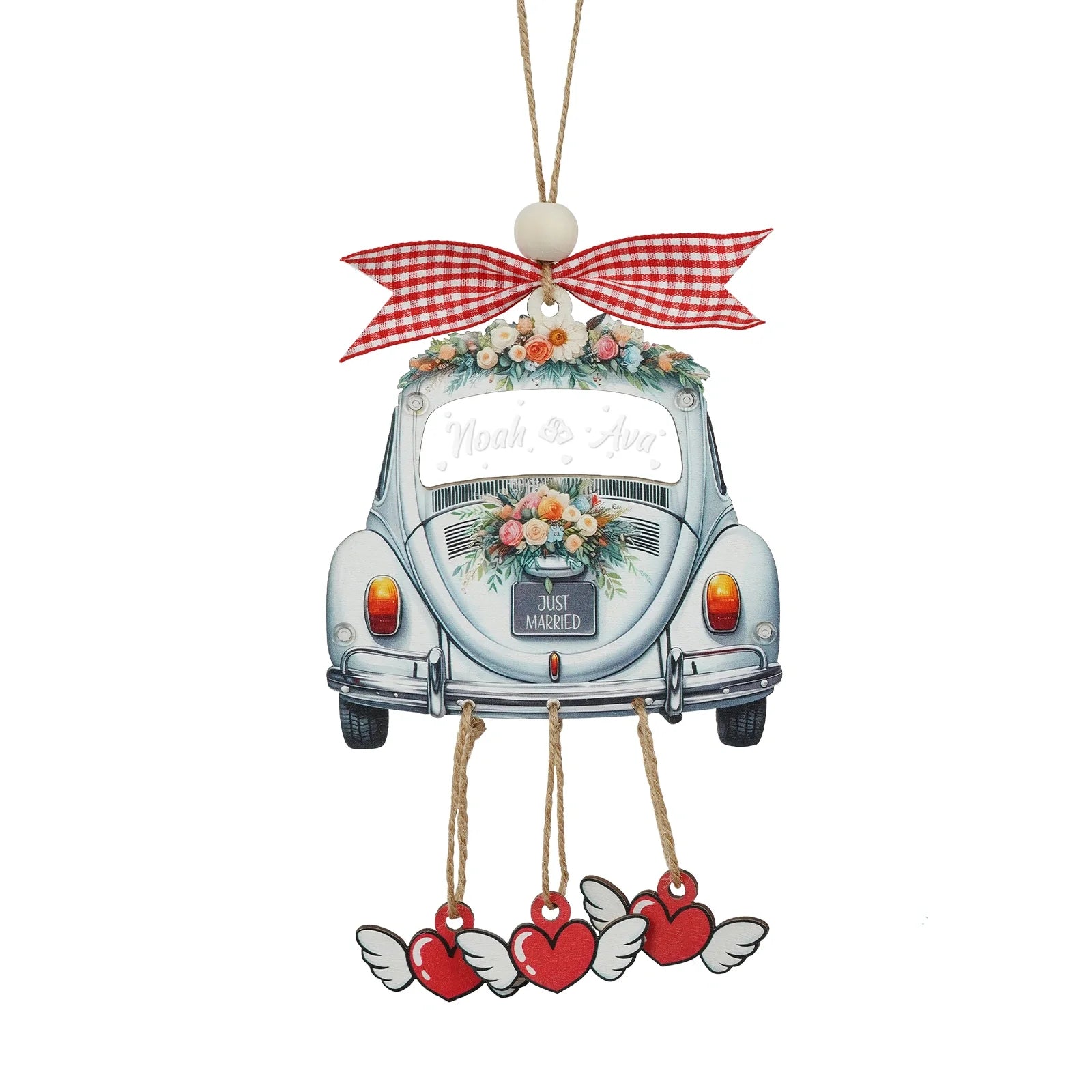 Personalized Just Married 3D Car Ornament | Custom Names & Year